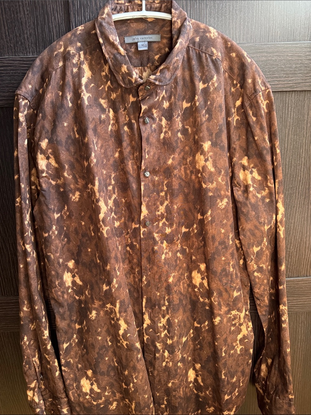 John Varvatos Brown and Tan Marble-Print Lightweight Shirt Jacket